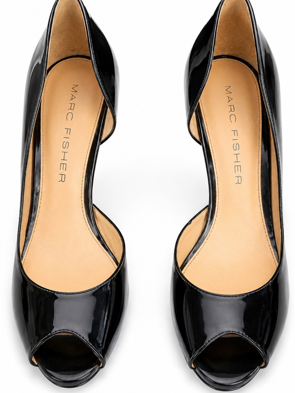 Marc Fisher Black Patent Peep Toe D’Orsay Heels Size 10M